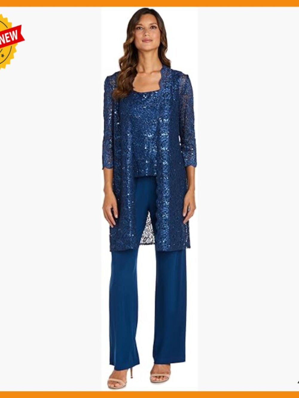 Glitter Lace Pant Set 3-Piece Duster Jacket Tank Top Pants Formal